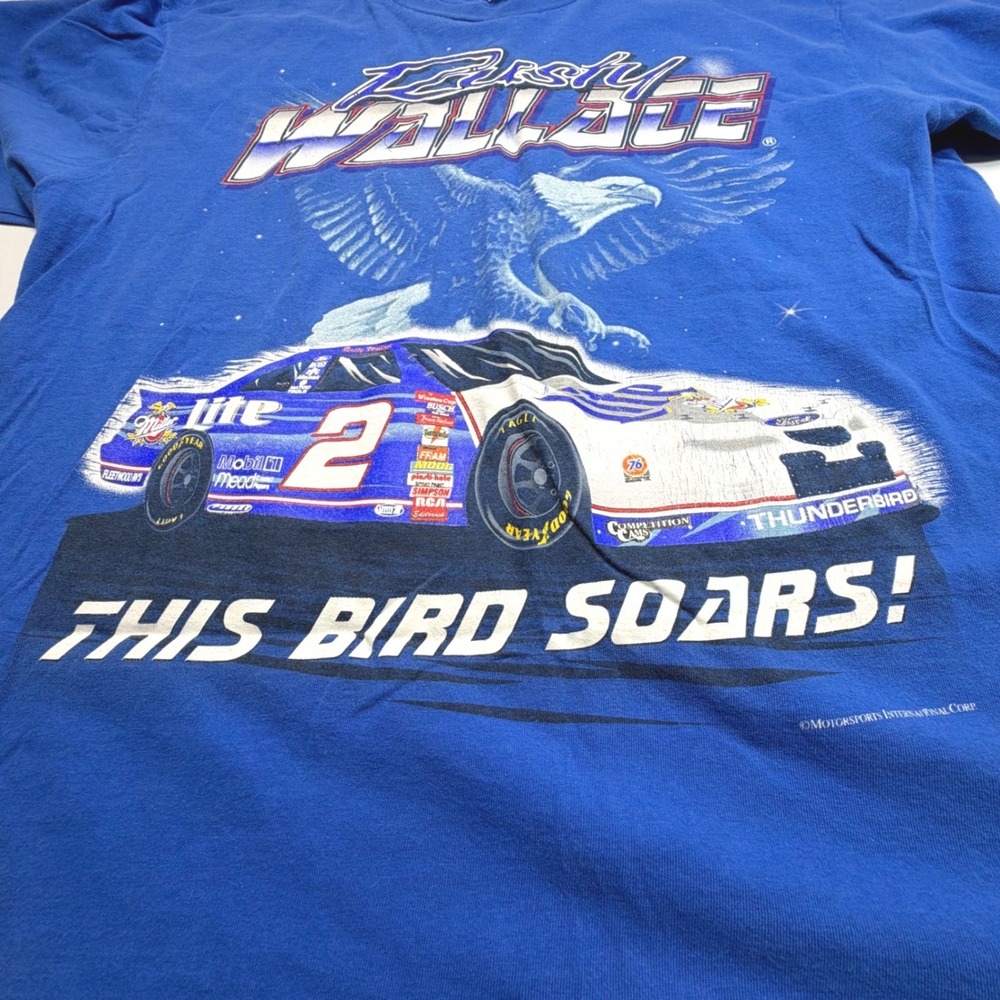 Vintage Rusty Wallace NASCAR Tee XL Miller Lite Eagle Thunderbird Gildan